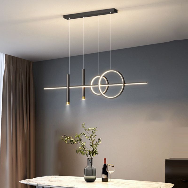 Post Modern Linear Kitchen Island Fixture in Gold / Black Aluminum LED Ceiling Pendant