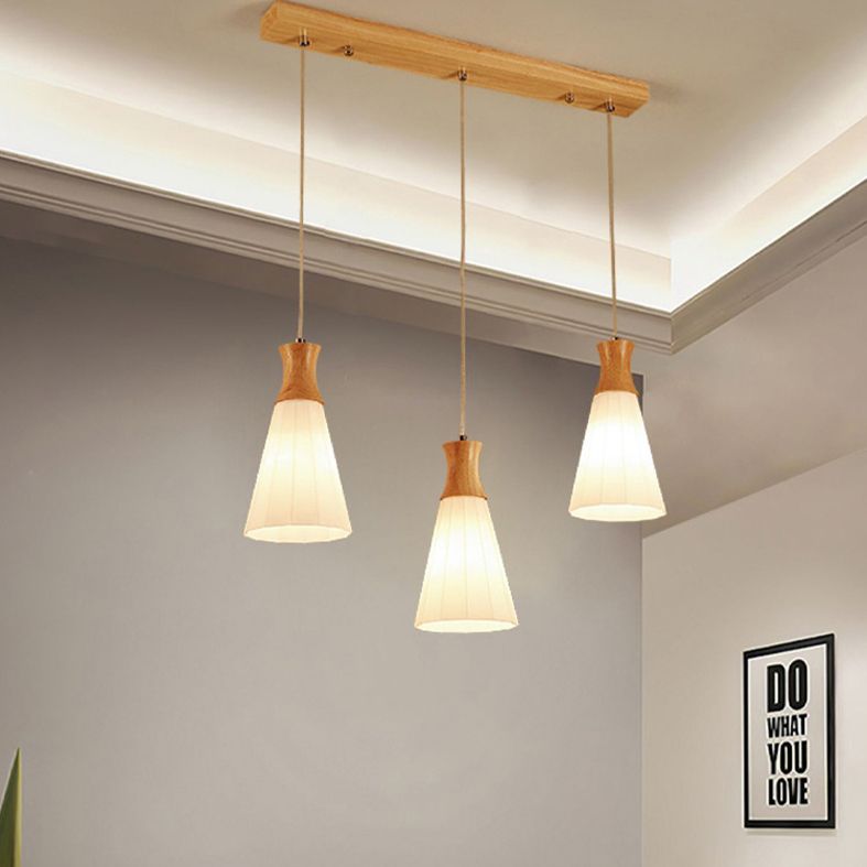 White Shaded Pendant Lighting Fixture Nordic Wooden Ceiling Pendant Light for Bedroom