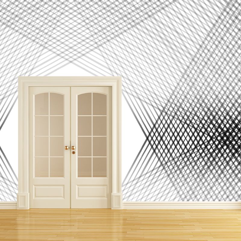 Big Criss-Crossed Star Pattern Mural for Bedroom Geometric Wall Decor in Black-White, Waterproof
