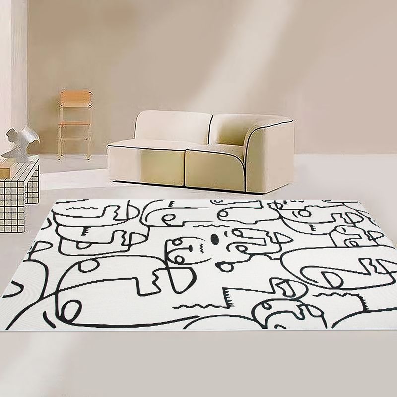 White Abstract Pattern Area Carpet Modern Polyester Area Rug Anti-Slip Rug for Home Decor