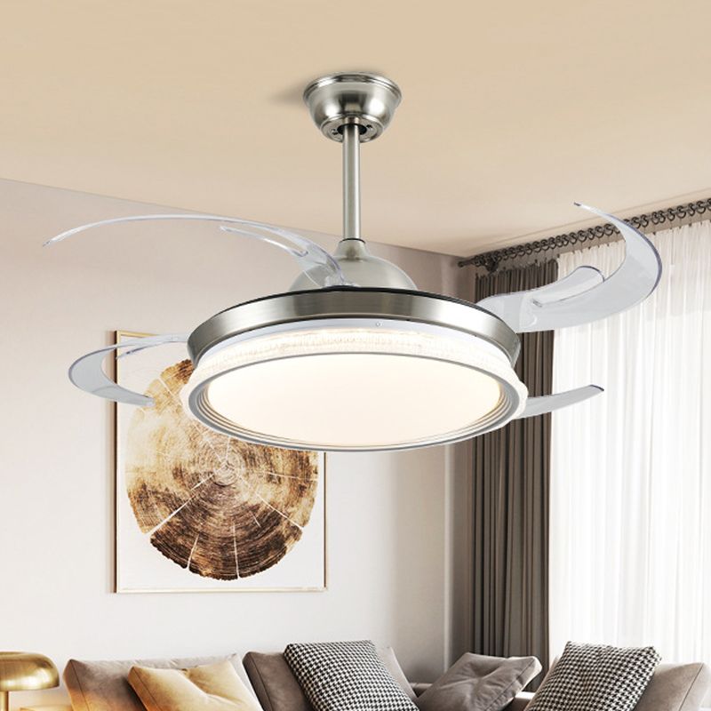 Acrylring Deckenlüfter Beleuchtung zeitgenössischer LED Esszimmer Semi Flush Mount Light in Silber mit 4 klaren Klingen, 42 "W.