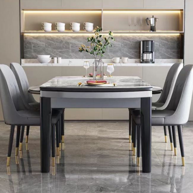 Modern Scalable Stone Dining Table Rubber Wood Legs for Dining Room