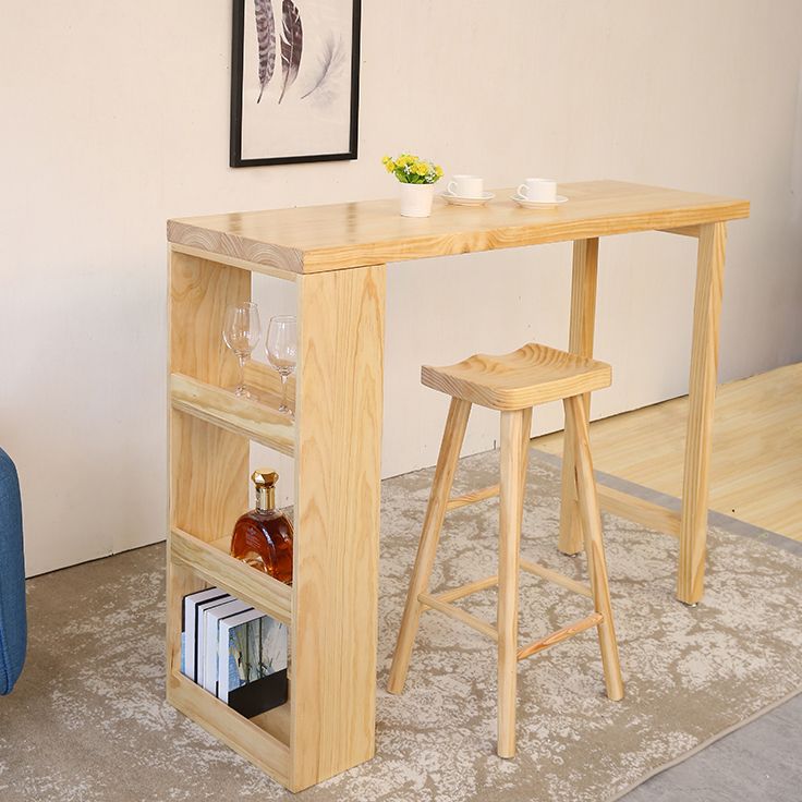 Rectangular Pub Table Set Solid Wood 1/2/3 Pieces Table and Stools