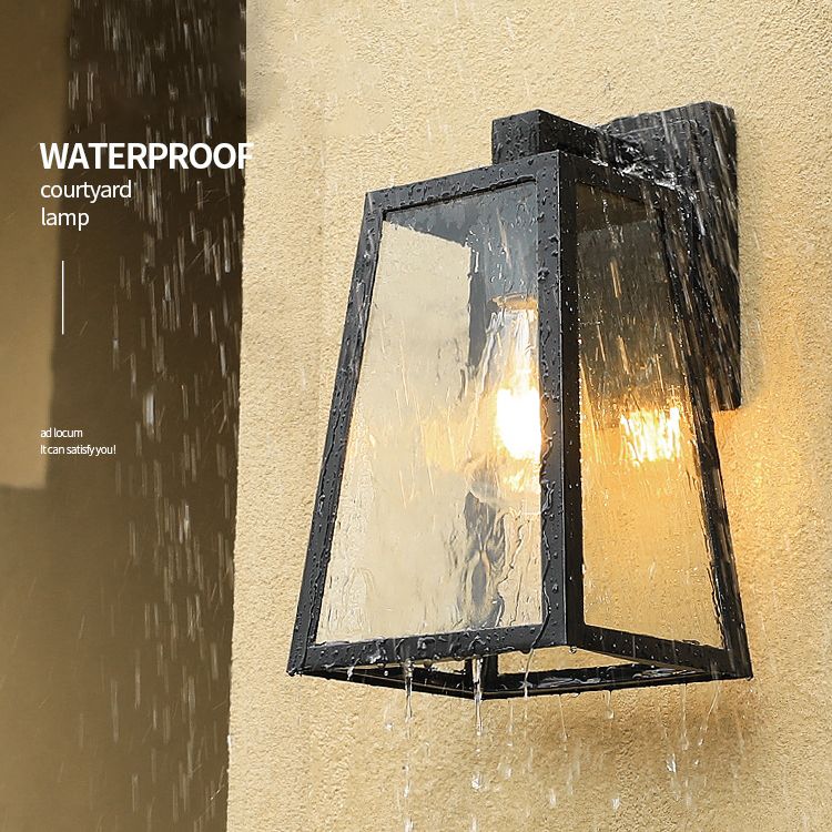 1-Light Rectangular Wall Sconce Modern Simple Style Glass Wall Lighting in Black