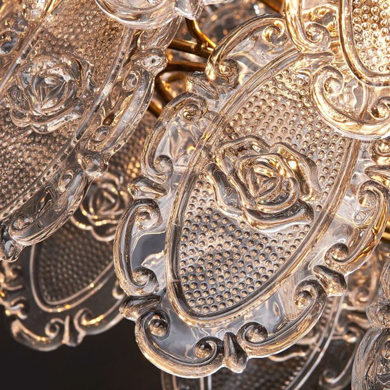 Geschnitzte Glasstufe Pendelleuchte postmoderne Gold Finish Kronleuchter für Esszimmer