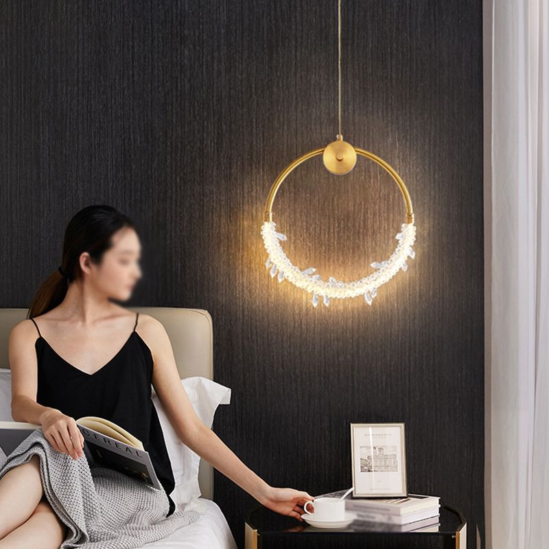 Circle Hanging Light Fixture Minimalist Style Metal LED Gold Pendant Ceiling Light