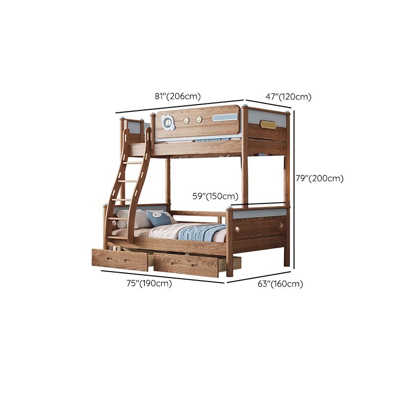 Brown Scandinavian Bunk Bed Solid Wood Standard Bunk Bed with Guardrail