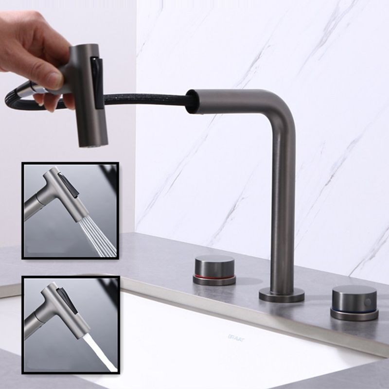 Widespread Bathroom Faucet Swivel Spout High-Arc with Pull Out Sprayer