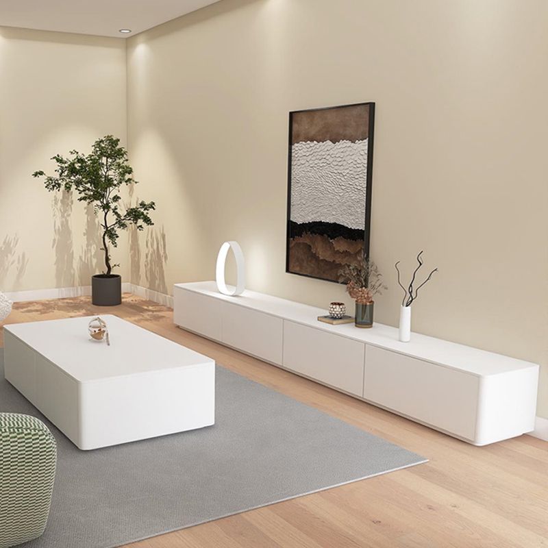 Modern Wood TV Media Stand 16" W Enclosed Storage White TV Stand with Drawers