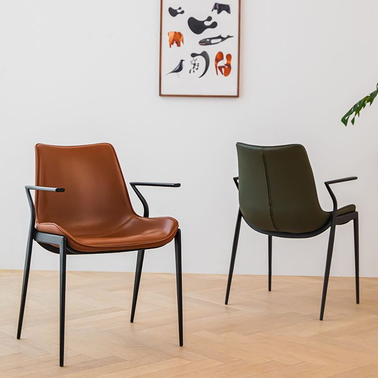 Industrial Style Arm Chair Faux Leather Dining Arm Chair for Living Room