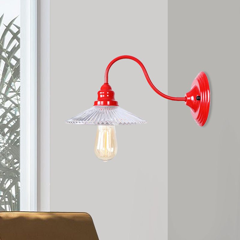 Cono lámpara de pared de vidrio acanalado montado en la pared industrial luz de dormitorio de bulbo individual luz en rojo