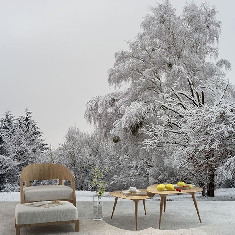 Contemporary Mountain Snow Forest Mural Horizontal Photography Living Room Wall Mural