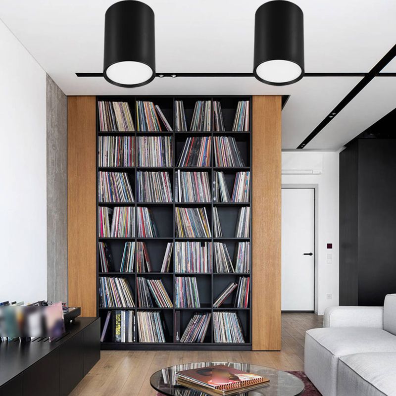 Cylindrical Shape LED Ceiling Lamp Modern Simple Style Aluminium 1 Light Flush Mount for Living Room