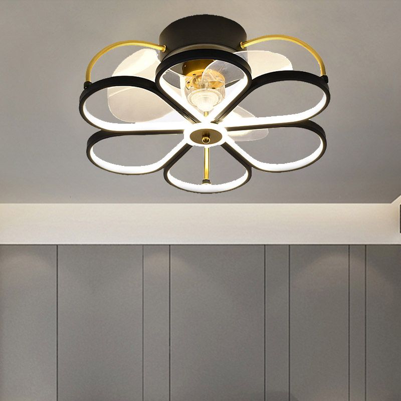 Cartoon LED Flush Mount Fan Lamp Geometric Semi Flush Ceiling Light Fixture with Metal Shade