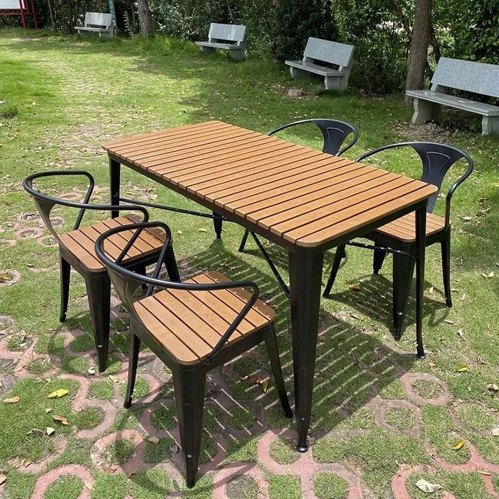 Industrial 1/3/5/7 Pieces Metal Dining Set Reclaimed Wood Table Set for Outdoor