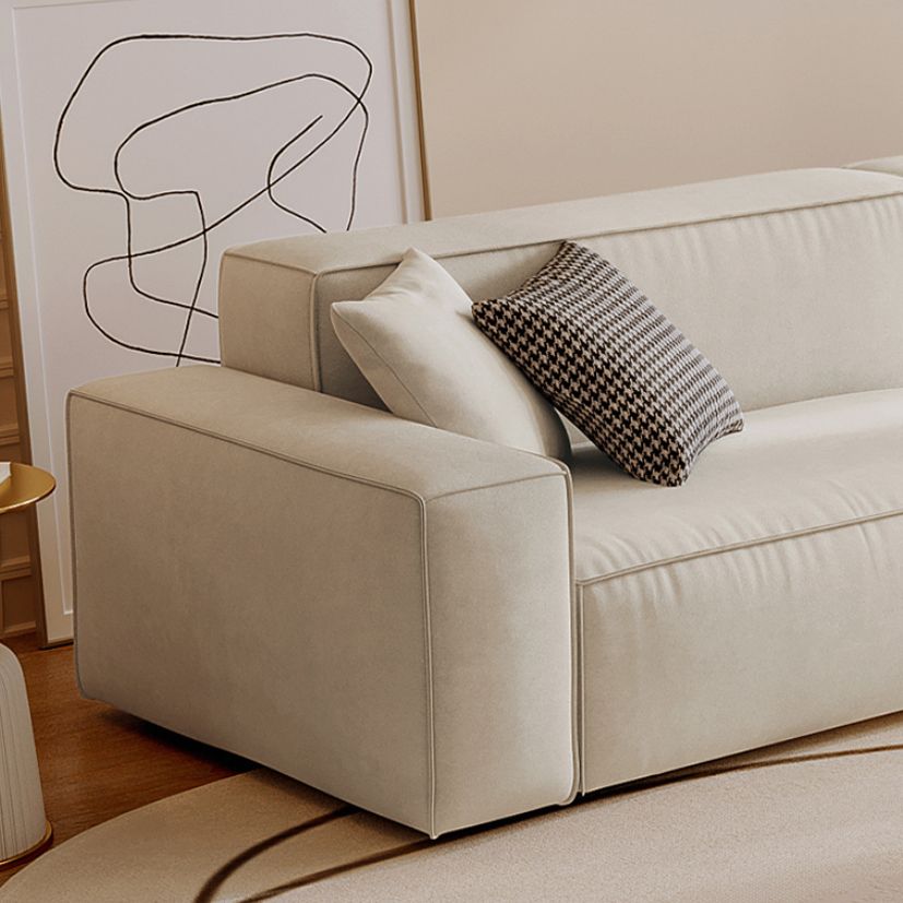 Contemporary Sofa Genuine Leather Living Room Square Arm Cushions White