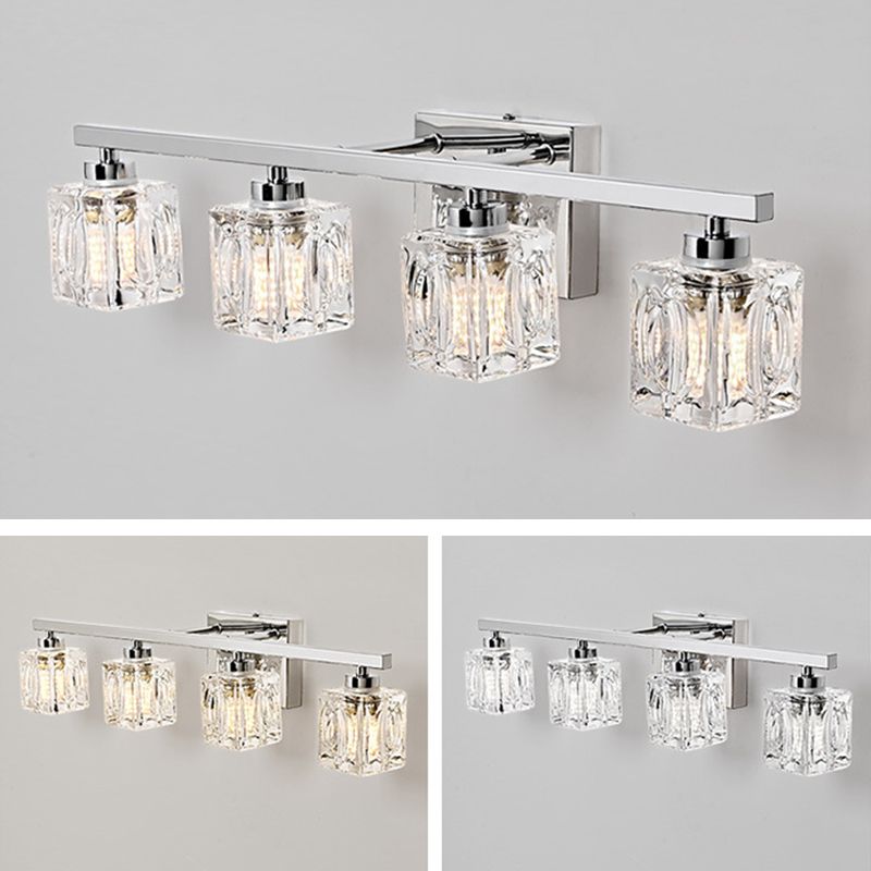 Modern Metal Siding Vanity Sconce 4 Lights Glass Shade Vanity Light for Bathroom