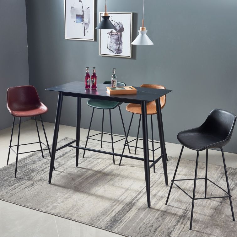 Contemporary Bar-stool PU Leather Counter Bar Stool for Kitchen with 4 Metal Legs