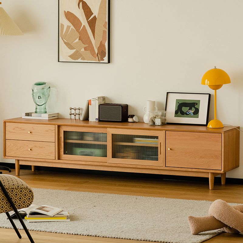 Scandinavian Media Console Wooden TV Media Console with Drawers