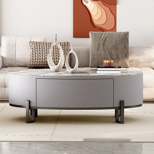 4 Legs Coffee Table Oval Slate Top Cocktail Table with Drawer