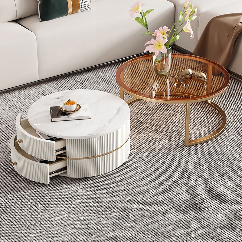 Glass Top Coffee Table Frame 2 Piece Nesting Tables with Golden Legs