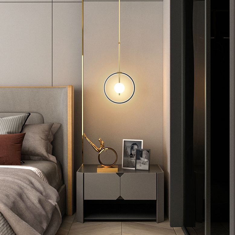 Circular LED Hanging Light Fixture Minimalism Metal Black-Gold Drop Pendant for Bedroom