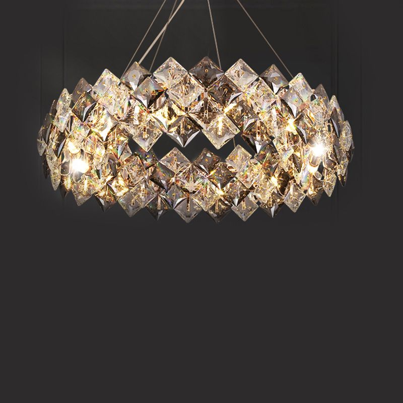 Contemporary Style Chandelier Lighting Fixtures Grey + Clear Crystal Hanging Lights for Living Room