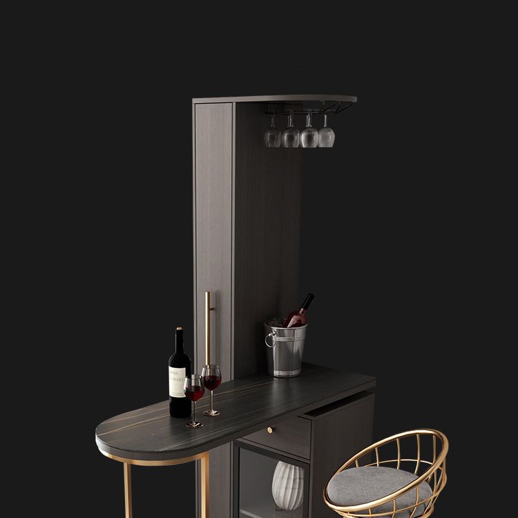 Glam Wood Telescopic Bar Table with Wine Cabinet for Living Room