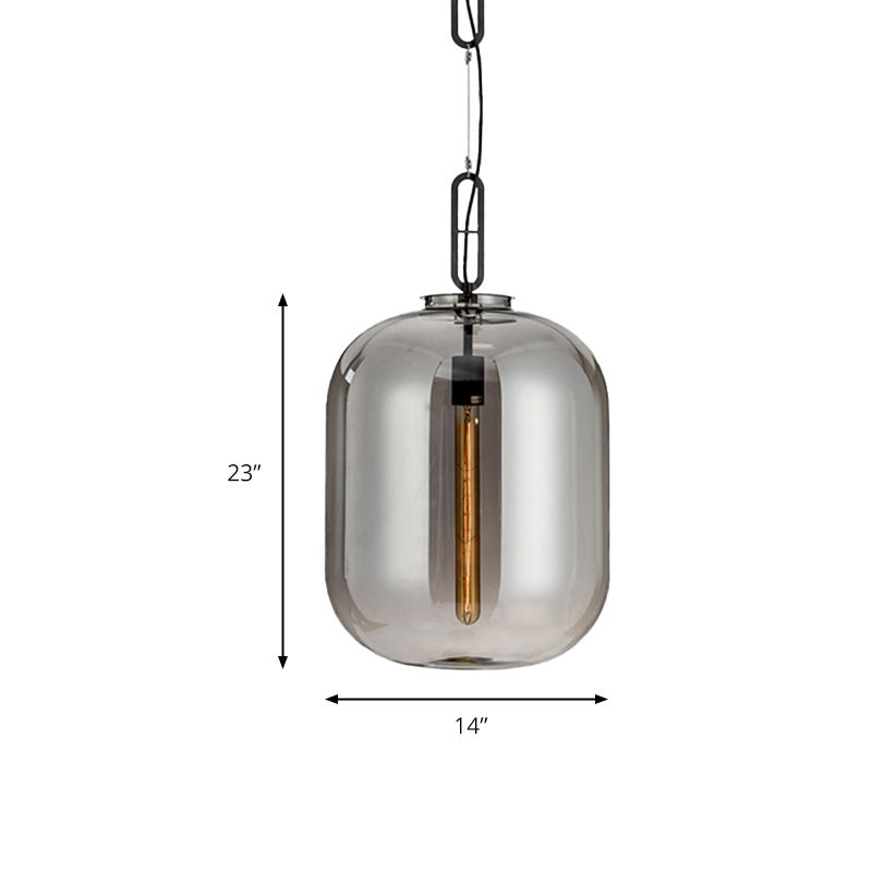 Modernist 1 hängende Leuchte mit Glasschattenbber/Rauch grauer ovaler Anhänger Beleuchtung für Schlafzimmer, 10 "/14" W.