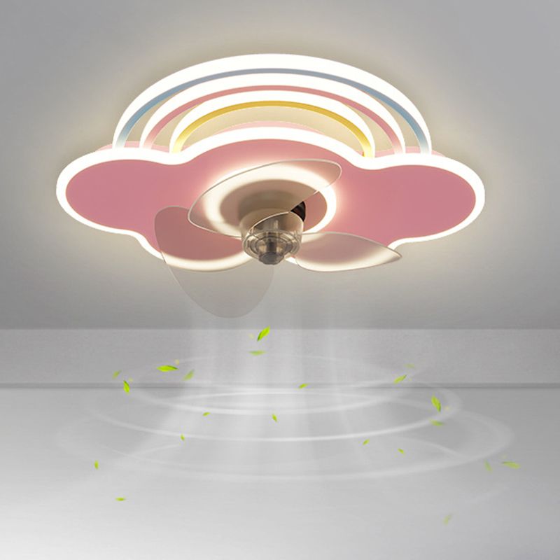 3-Blade Ceiling Fan Children Metallic Pink Fan with Light for Dining Room