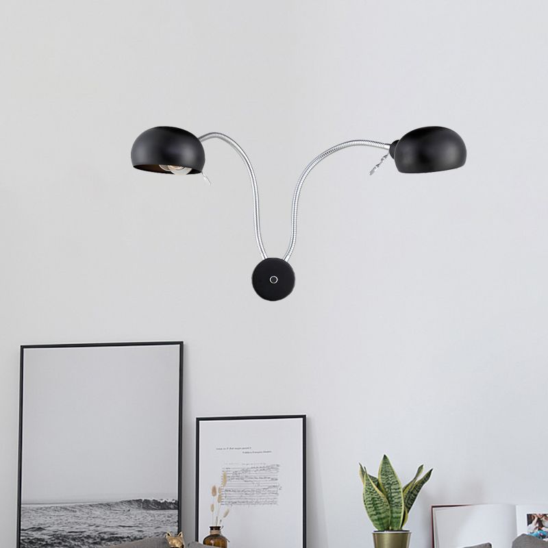 Doppelwölker Metall Wandleuchte Industrial Style 2 Lichter Schlafzimmer Wandleuchte mit flexiblem Arm in Schwarz/Chrom