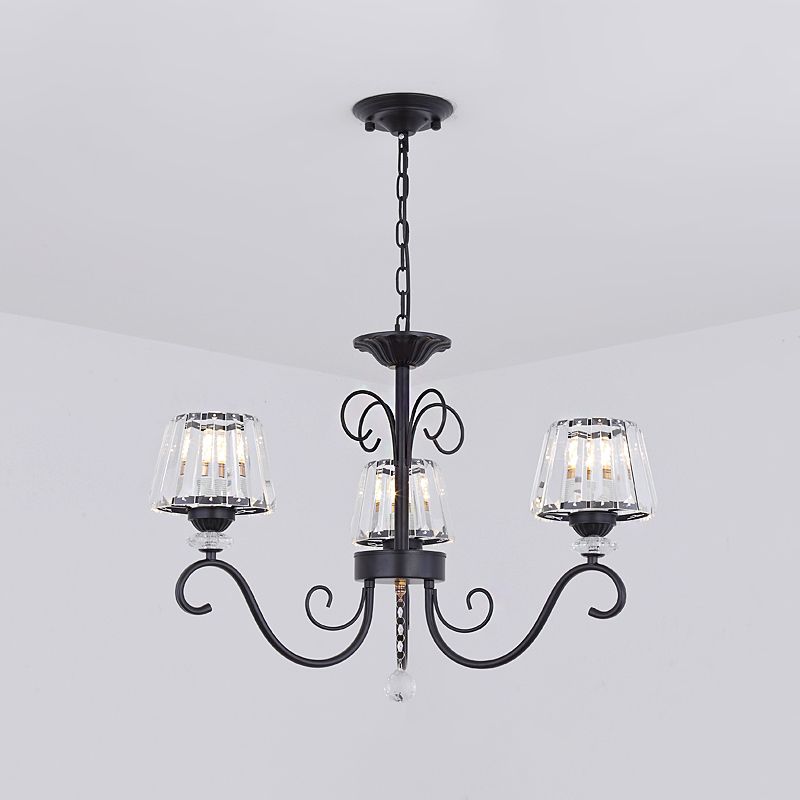 Conische kroonluchter verlichtingsarmatuur Vintage Crystal Prisms 3/6/8 Heads Black Suspension Lighting met scrollarm