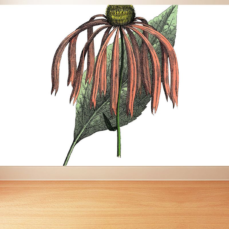 Orange Floral Print Mural Wallpaper Moisture Resistant Wall Covering for Living Room