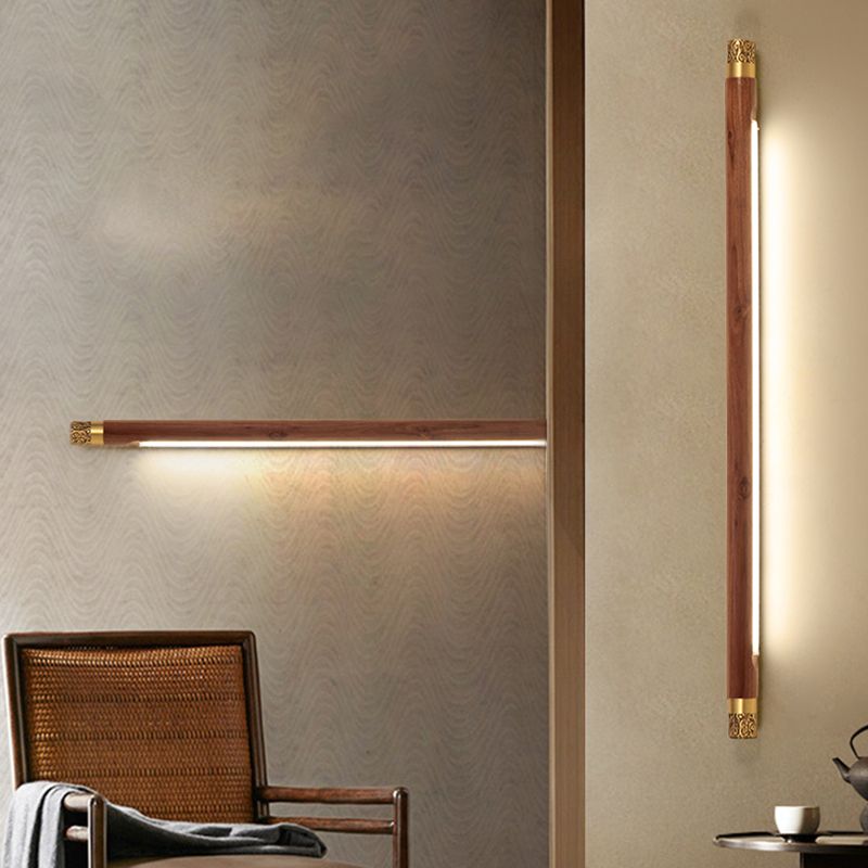 Modern Style Wood Vanity Light Cylinder Shape 1 Light Vanity Lamp for Shower Room