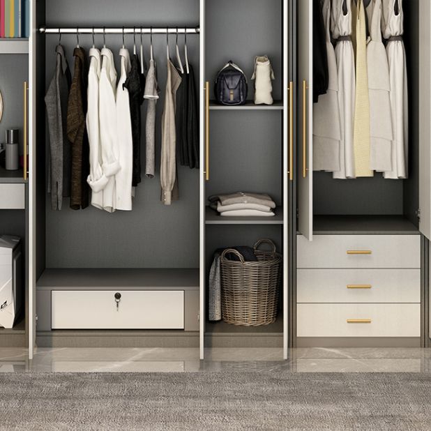 Contemporary Storage Cabinet Hinged Wardrobe Cabinet with Self Close Drawers