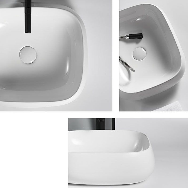 Porcelain Vessel Lavatory Sink Rectangular Shape Bathroom Sink