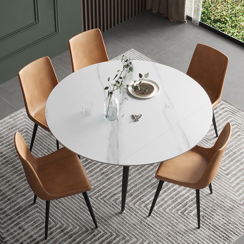 Modern Sintered Stone Dining Table White Round Table with Black Frame for Home
