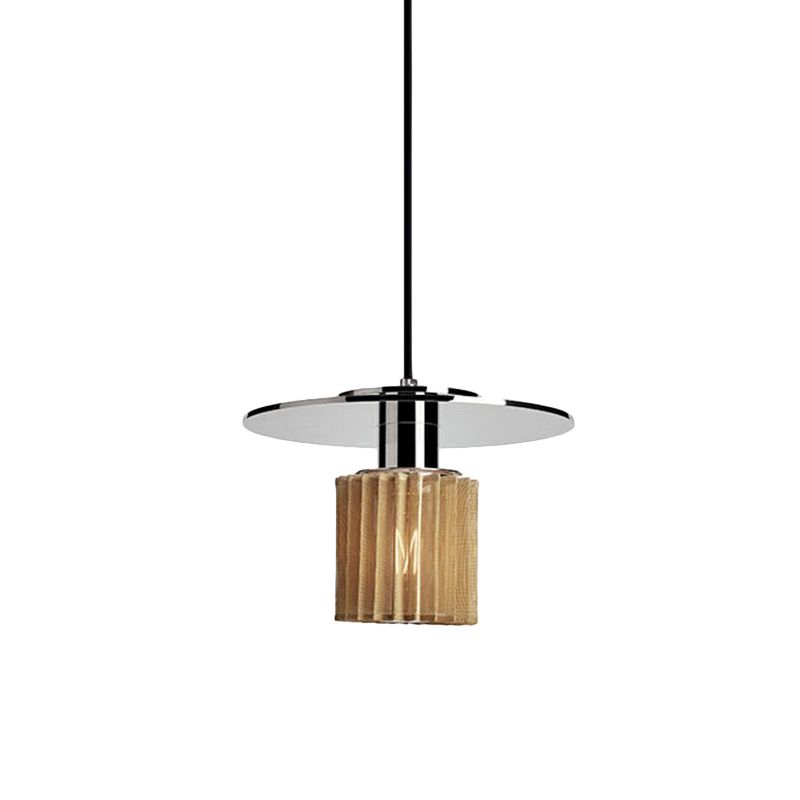 Designer 1 kit luce a sospensione leggera vetro a costola cromata lampada a soffitto a tamburo con top piatto