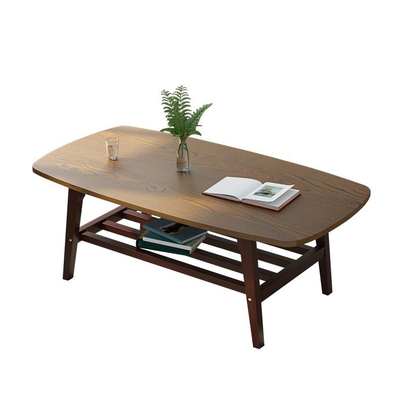 4 Legs Rectangular Coffee Table with Storage Rack Made of Wood
