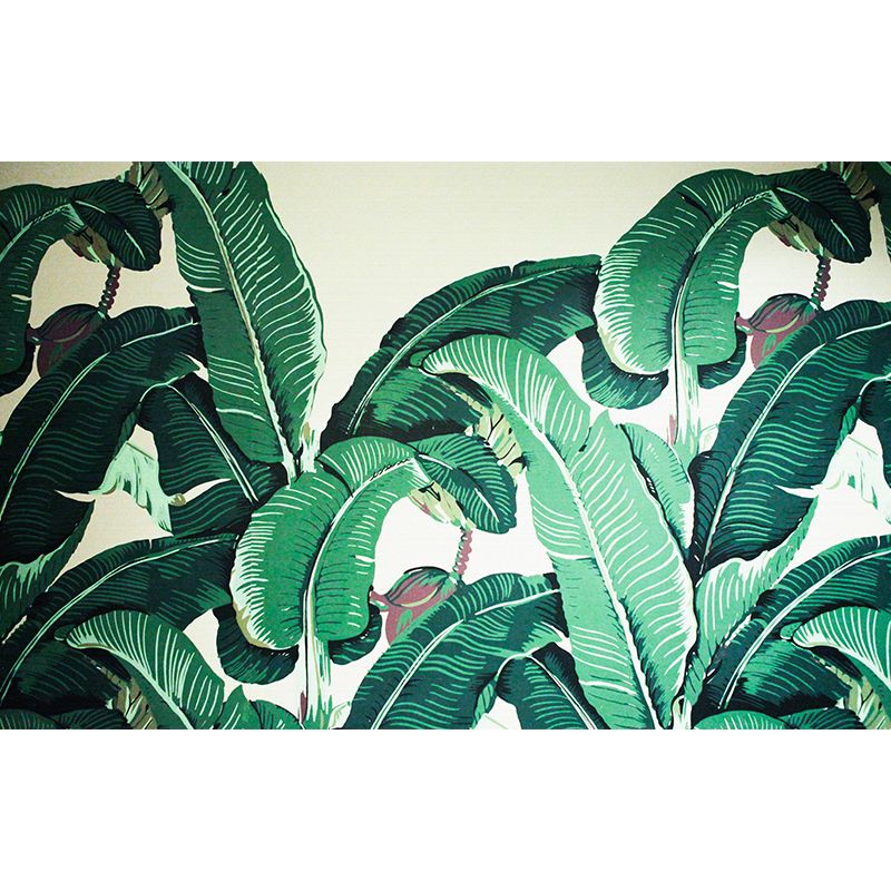 Illustration Style Banana Leaves Mural Extra Large Wall Art for Thai Restaurant, Made to Measure