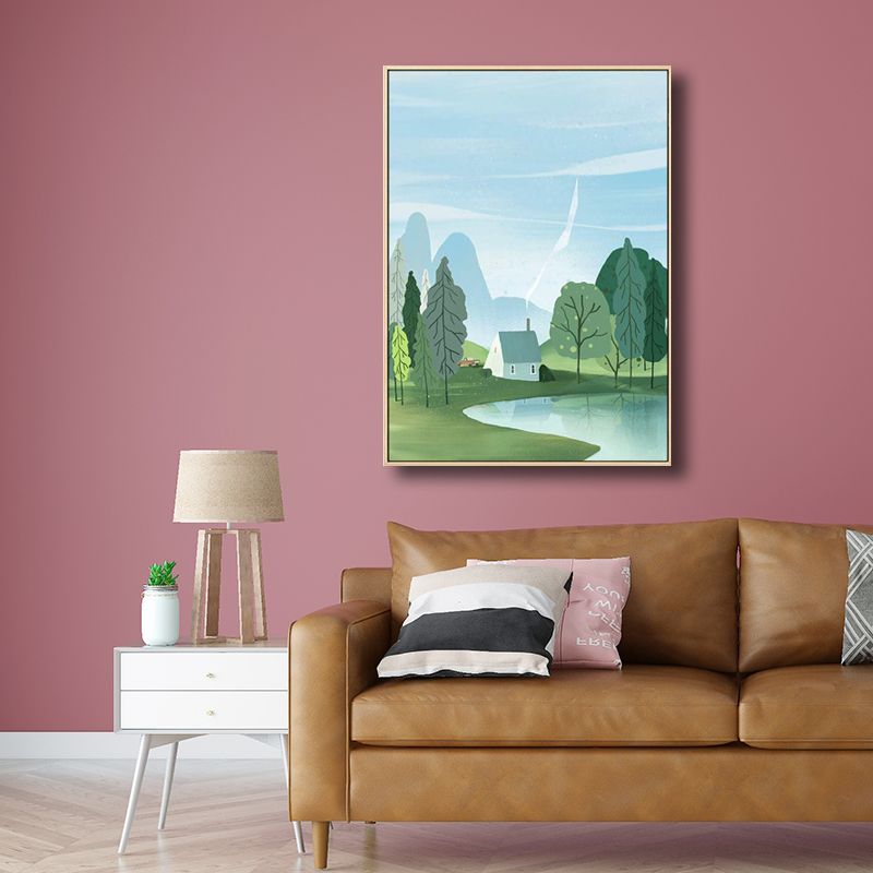 Country Style Forest Landscape Painting Pastel Color Girls Bedroom Wall Art Decor