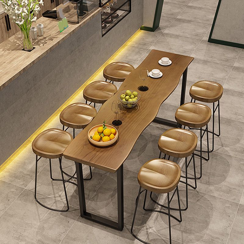 Industrial Bar Height Table Solid Wood Top Bistro Table with Sled Base