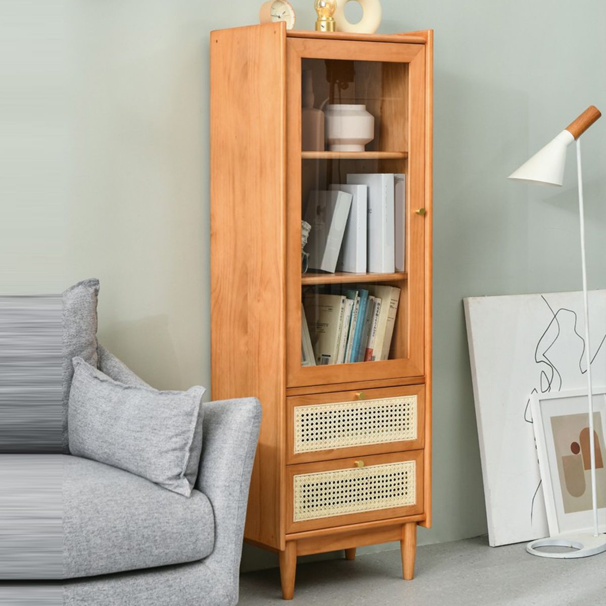 Stain Resistant Storage Cabinet Glass Paned Standard Cabinet