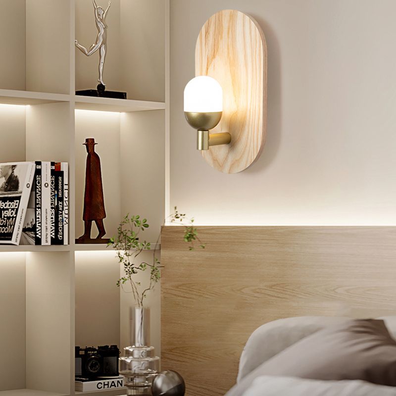 Wood Oval Shape Wall Sconce Modern Style 1 Light Wall Light Fixture in Brown