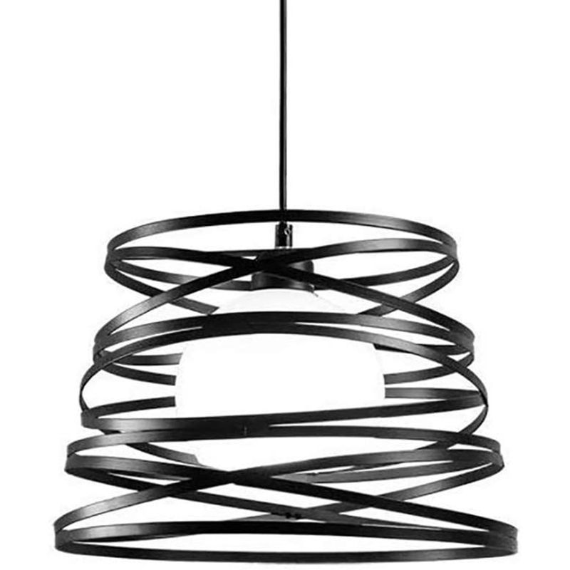 Black Metal 1 Light Pendant Light Indsutrial Retro Cylinder Cage Hanging Lamp for Restaurant