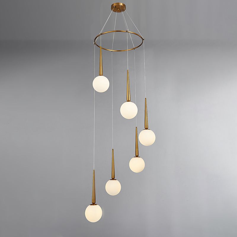 Milky Glass Ball Cluster Pendant Modern Style Hanging Light Fixture with Metal Ring Top