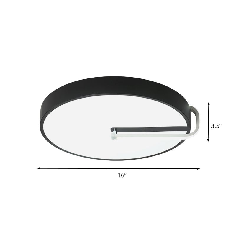 Simple Drum Flush Mount Lighting Metal LED Bedroom Close to Ceiling Lamp in Black, 16"/19.5" Wide