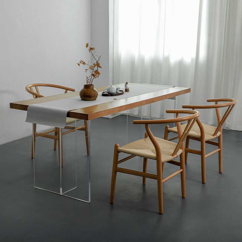 Wood Top Dining Table Set with Acrylic Base 1/4/5 Pieces Brown Dinette Set for Kitchen