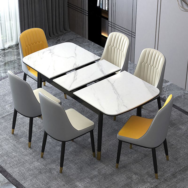 Contemporary Sintered Stone Top Extendable Dining Set Rectangle Kitchen Dining Set with 4 Legs Table
