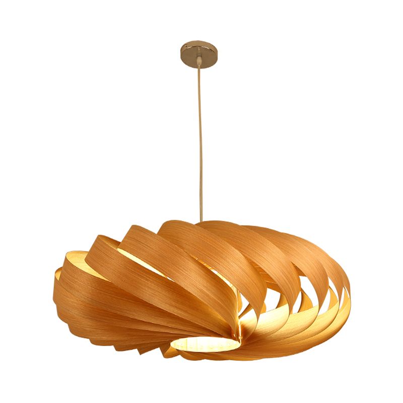 Asian 1 Head Hanging Pendant Light Wood Beige Twisted Lantern Ceiling Lamp over Dining Table